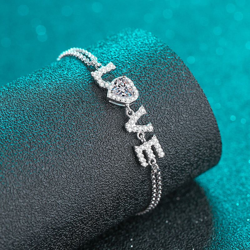 Manipolo AMORE con bracciale in pietra Mosang regalo per San Valentino con placcatura femminile in argento puro PT950_voghion.com
