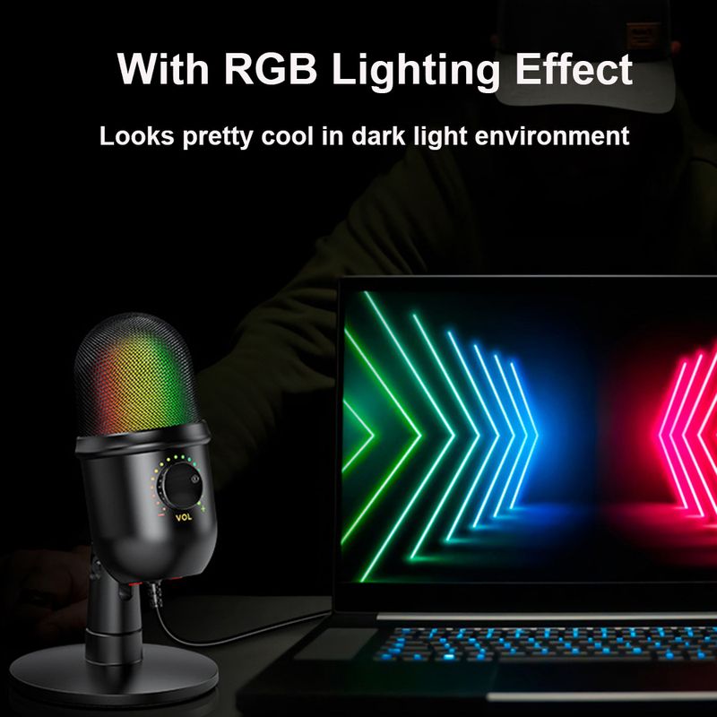 RGB kondenzátor mikrofon légzőfénnyel asztali mikrofonállvánnyal laptophoz, élő közvetítésű videokonferenciához, egy játékhoz_voghion.com