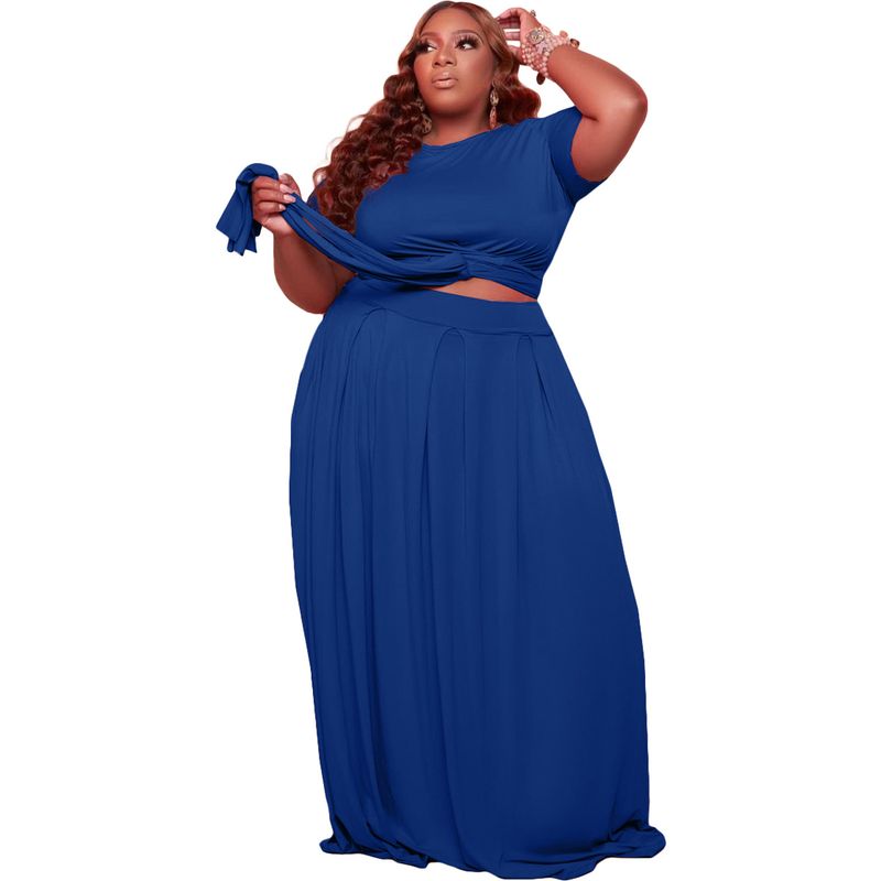 large size women's casual skirt suit two-piece set (including pockets)_voghion.com