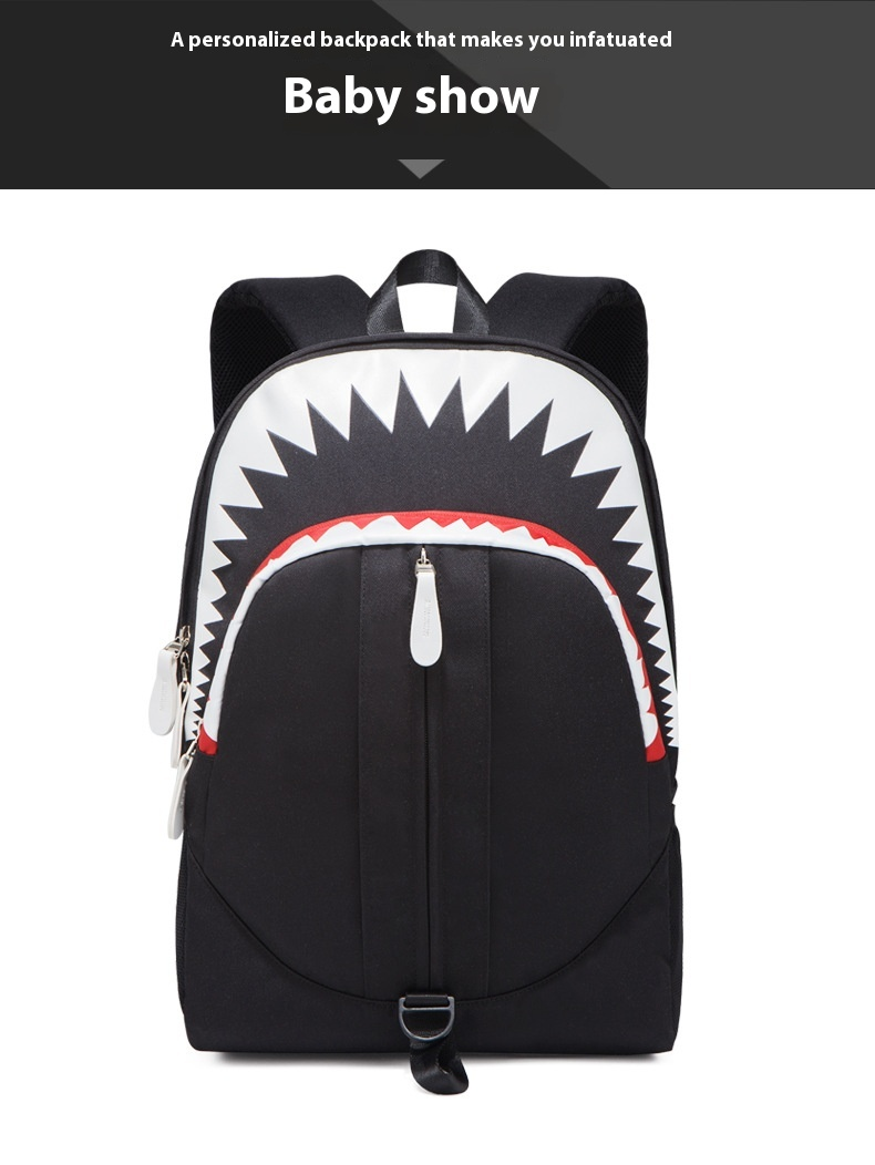 Batoh Nightglow pro muže s velkými ústy, žraločí USB funkce, studentský batoh, personalizovaný moderní styl, Guangzhou_voghion.com