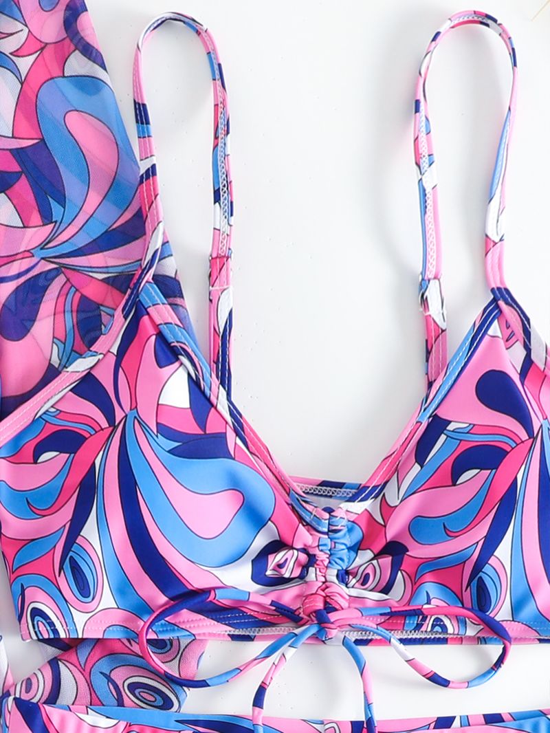 kvinders delt tredelt sæt højtaljet langærmet bluse internet berømthed snøre outfit_voghion.com