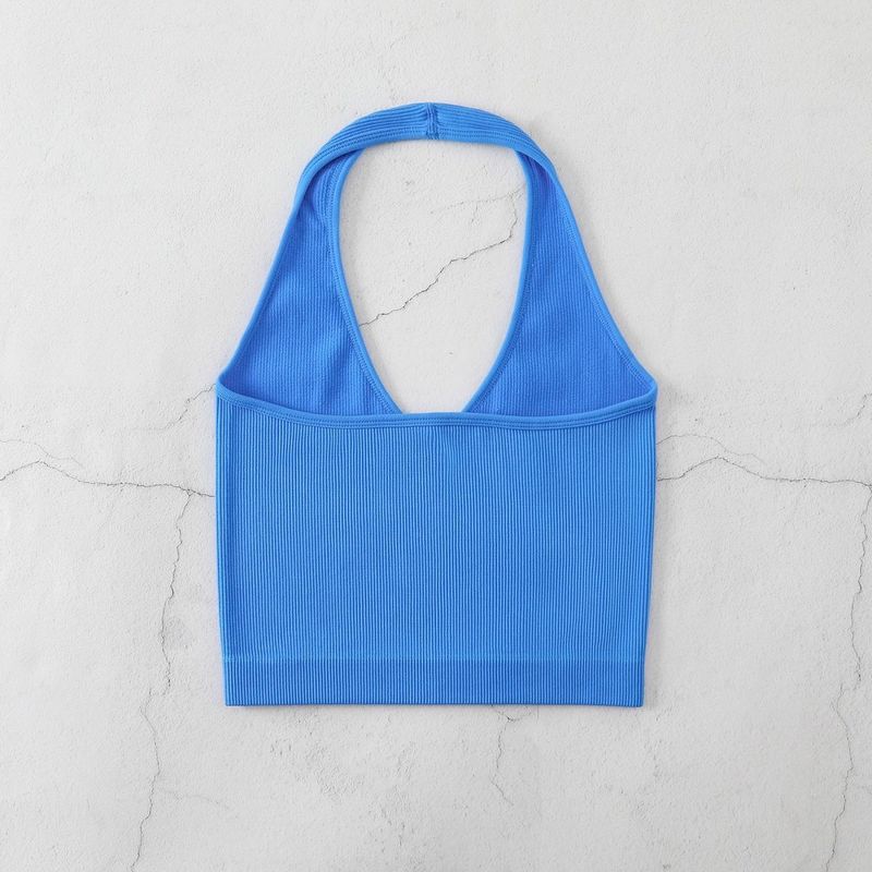 Neckholder-Body-Shaping-Unterwäsche für Fitness und Yoga, V-Ausschnitt, rückenfreies Camisole, gerippt, Bonbonfarbe_voghion.com