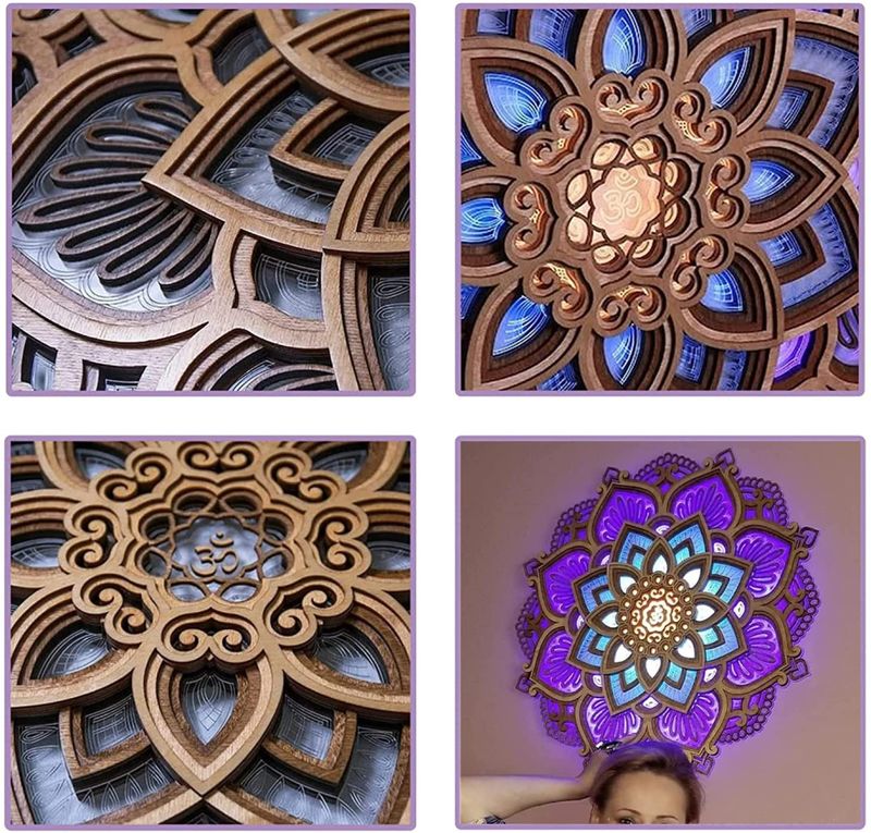 Mandala Yoga Zimmer Nachtlicht Farbwechsel Batterie Powered Yoga Zimmer LED Lampe Atmosphäre Home Decor_voghion.com