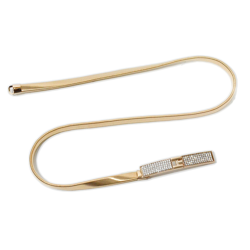 Women's Elastic Chain, Women's Casual And Fashionable Rhinestone Inlaid Buckle Metal Thin Waist Belt_voghion.com