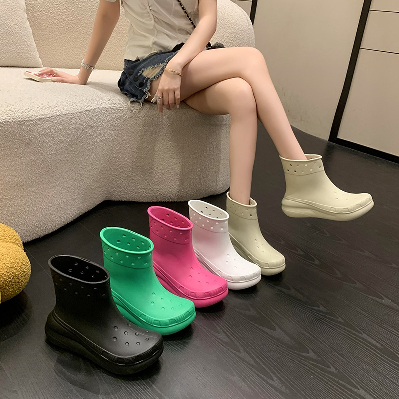 Estate nuova moda semplice EVA colore caramella abbigliamento esterno copriscarpe a tubo corto stivali da pioggia antiscivolo impermeabili con fondo spesso_voghion.com