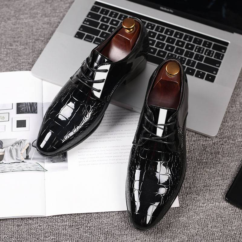 Sharp Pointed Leather Shoes, Popular Men's Shoes, Low Top Shoes, Glossy Surface_voghion.com