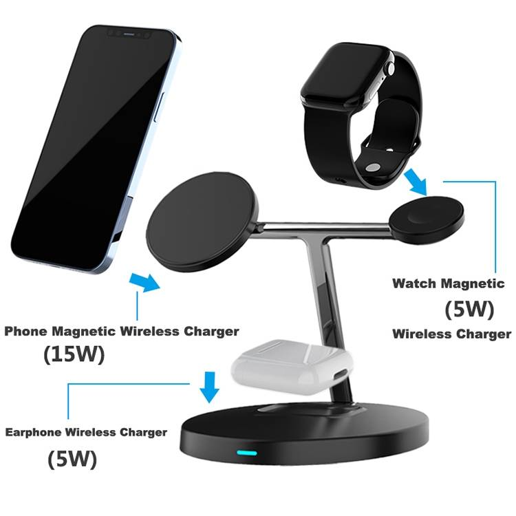 3-in-1 15W Magnetic Mobile Phone Earphone Watch Wireless Fast Charger(Black)_voghion.com