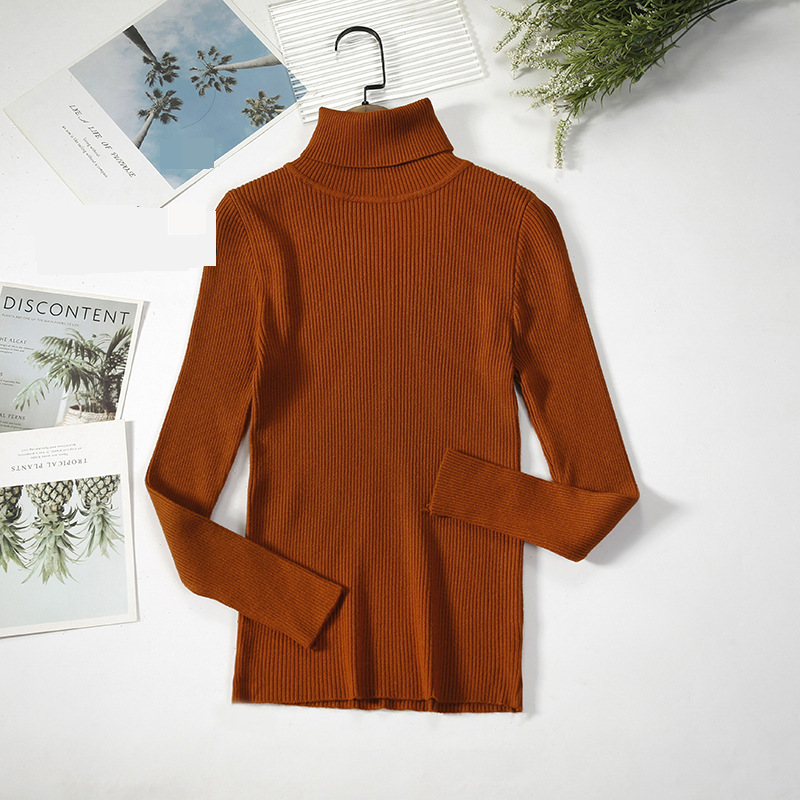 Maglione a collo alto a maniche lunghe da donna, maglione coreano tinta unita (24 colori in stock) maglione lavorato a maglia_voghion.com