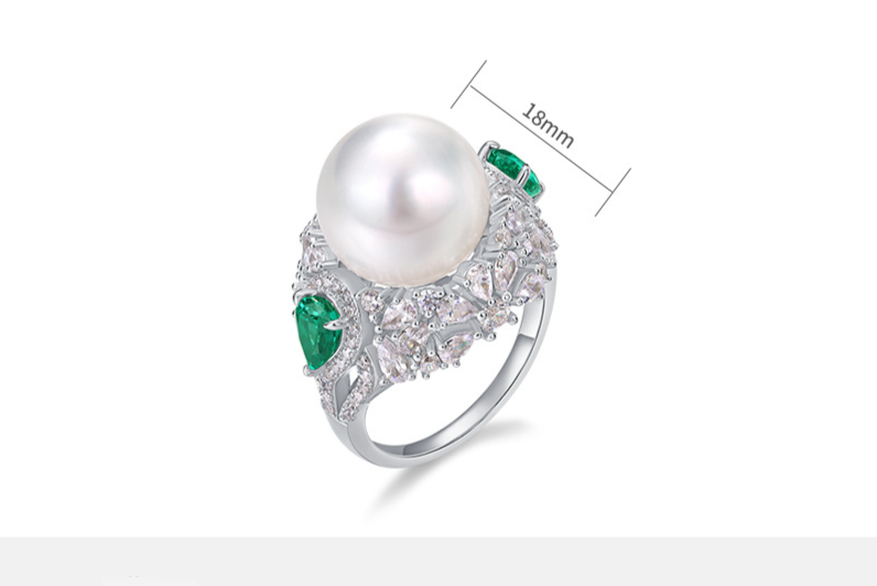 Weiß shell perle ring S925 silber smaragd grün farbige edelstein finger ring licht luxus retro edlen temperament_voghion.com