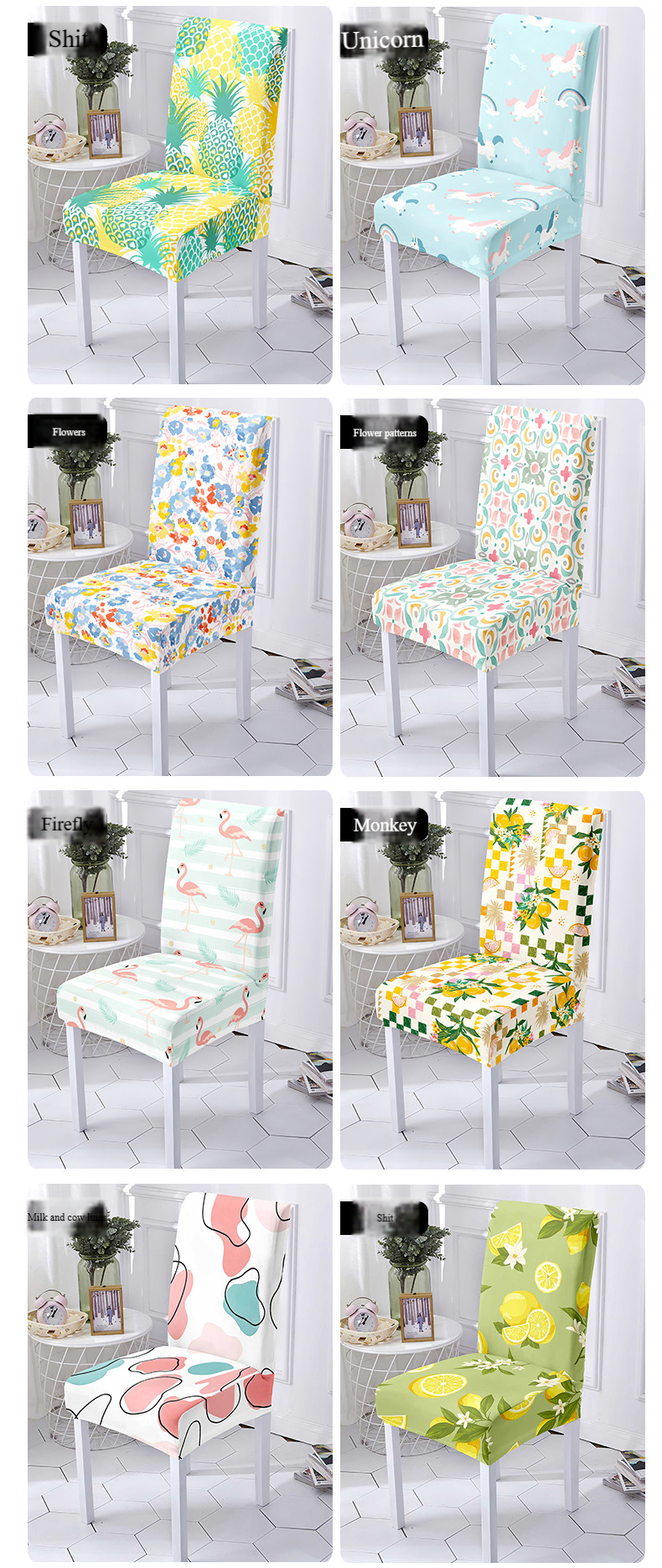Nordic Style Stretchable Chair Covers - Floral Print, All-Season Use For Home/Dining Room/Hotel (4-Piece Set)_voghion.com