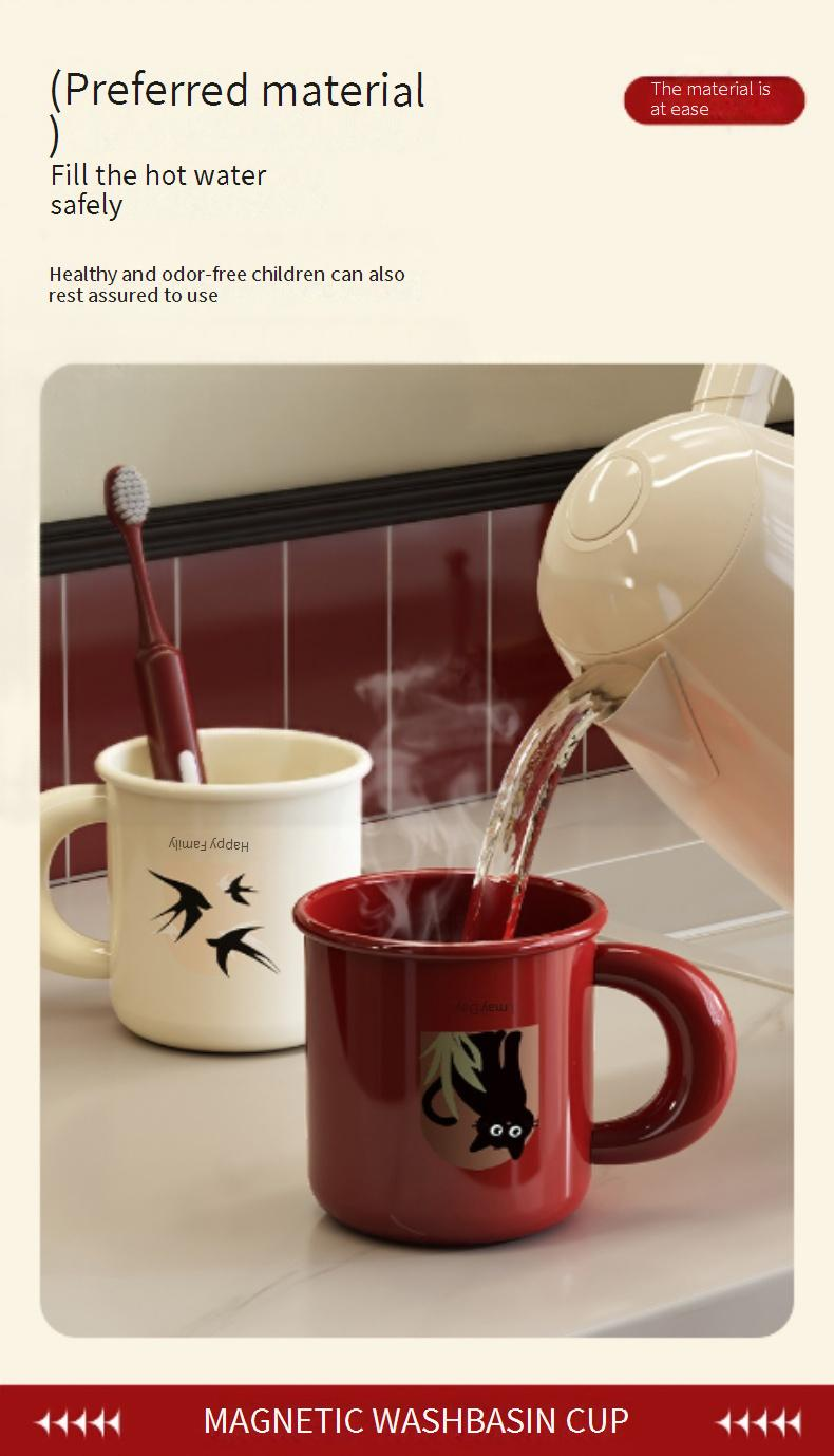 Family Organizer Inverted Magnetic Toothbrush Cup Punch Free Bathroom With Handle Retro Wash Cup Set Device Rack_voghion.com