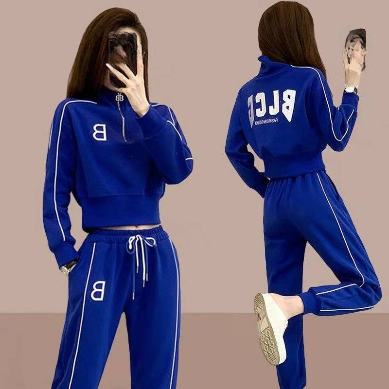 Completo da donna in maglia di grandi dimensioni, primavera e autunno, con ricamo a lettere, completo casual da studente, leggings, due pezzi_voghion.com