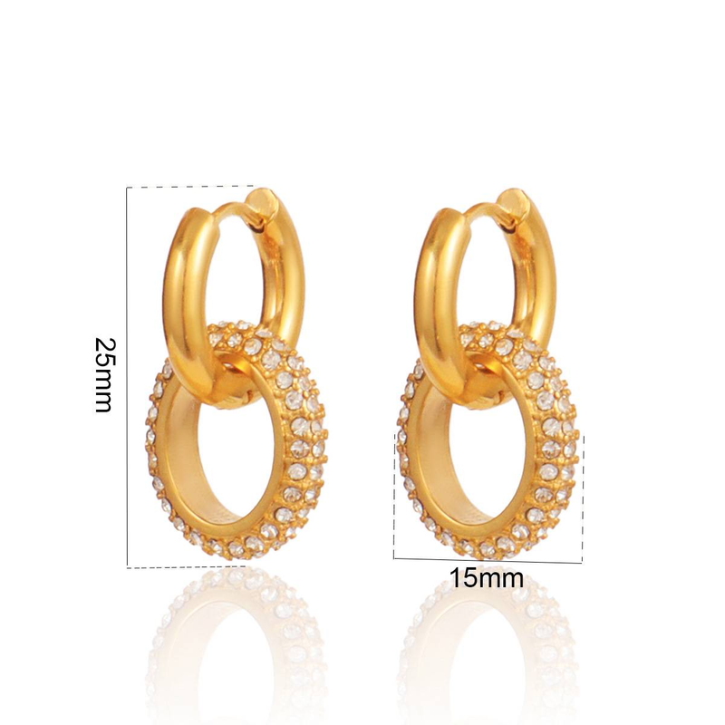 Gioielli da donna in acciaio inossidabile placcato oro K con anello in zircone, orecchini spessi, orecchini alla moda e versatili di alta qualità._voghion.com