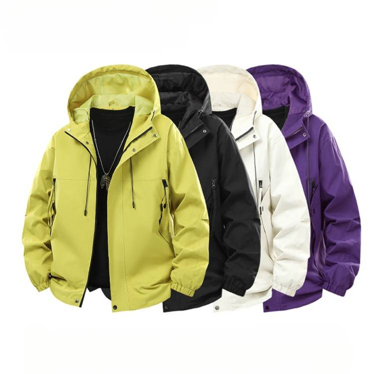 Giacca casual con cappuccio da uomo - Giacca a vento leggera unisex, cappotto streetwear con cerniera per tutti i giorni (nero/bianco/viola/giallo)_voghion.com