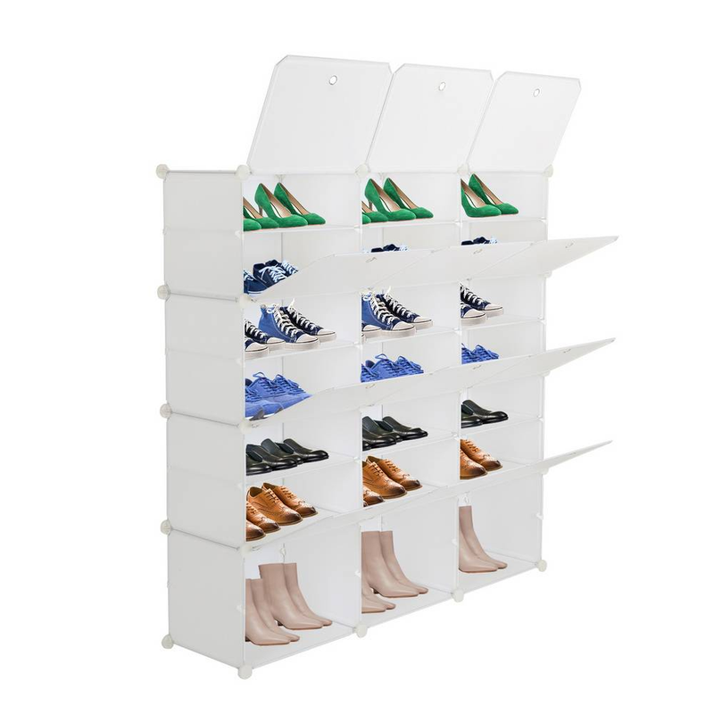 Tragbares Schuhregal mit 7 Ebenen, für 42 Paar Schuhe, 21 Fächer, Turmregal, Aufbewahrungsschrank, Ständer, erweiterbar, für Absätze, Stiefel, Hausschuhe, weiß, platzsparend_voghion.com