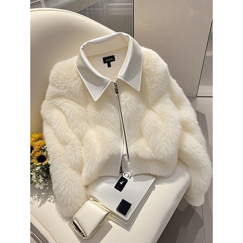 Luxuriöser weißer Kurzmantel aus Kaninchenfell-Imitat für den Winter – Elegantes und gemütliches Fleece-Oberteil für Damen fürs Büro und die Freizeit_voghion.com
