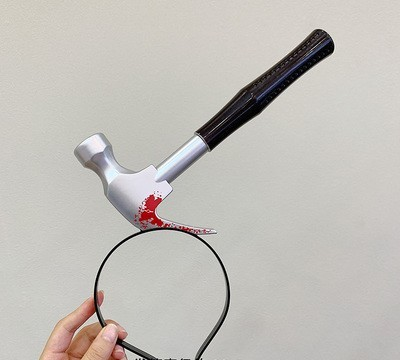 Halloween Props Piercing The Head Blood Kitchen Knife Horror Party Zombies Cosplay Prank Saw Headband Simulation Axe_voghion.com