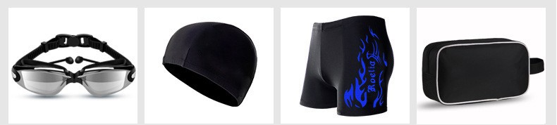 Herren-Badehose, Boxershorts, schnelltrocknend und unbequem, große Größe, locker, Schwimmbrille für Erwachsene, Badekappe, vierteiliger Anzug_voghion.com