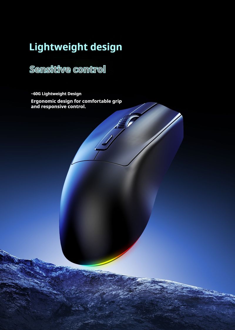 Mouse da gioco wireless con dock di ricarica RGB - Bluetooth e doppia modalità 2.4G, 2000 DPI, 6 velocità regolabili, rotella di scorrimento a 4 vie, design ergonomico_voghion.com