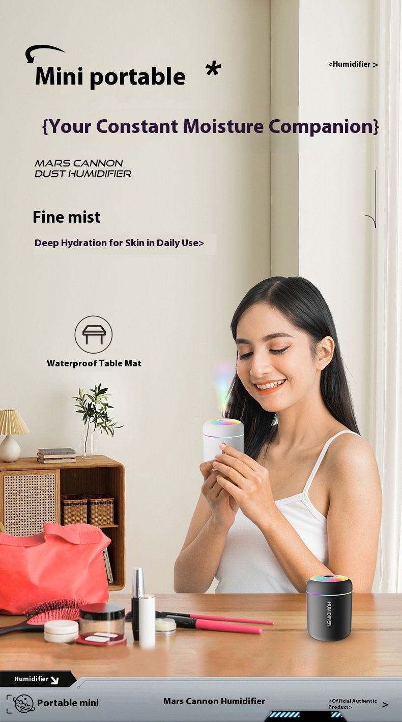 Humidificateur Mars Mini Pro – Brume froide ultrasonique USB portable pour voiture et chambre, réservoir de 500 ml, lumière d'ambiance LED 7 couleurs, 36 dB silencieux_voghion.com