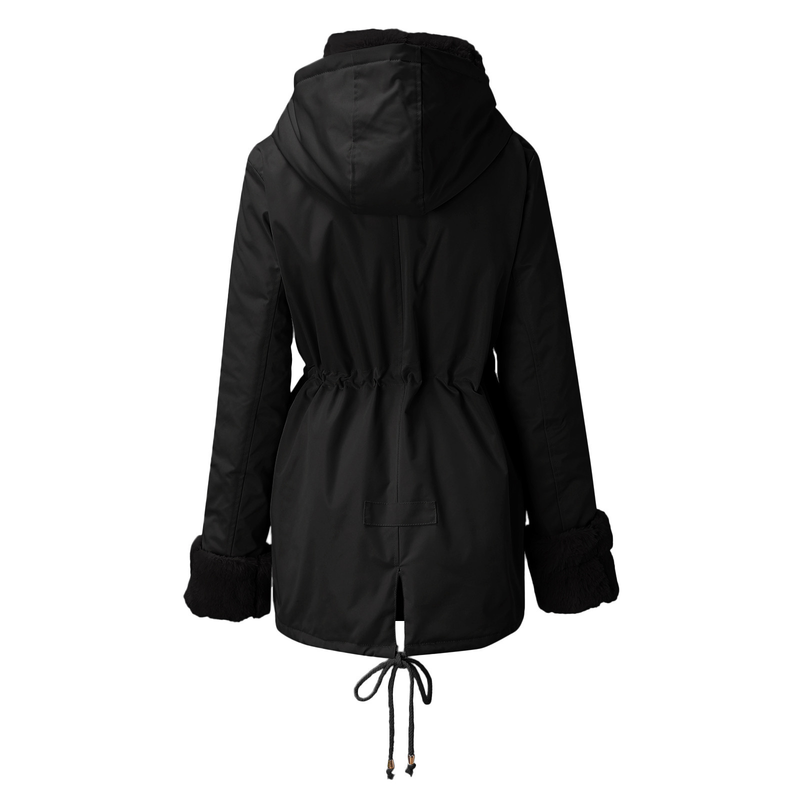 Giacca da donna in cotone con cerniera, giacca alla moda, nuovo collo in pelliccia staccabile, parka in cotone con cappuccio caldo_voghion.com