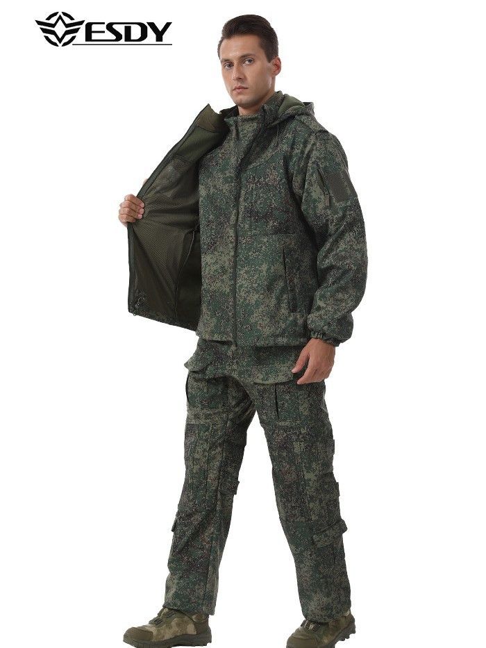 Dreiteiliger Herren-Sportanzug, winddicht, wasserdicht, warm, Wanderjacke, Tarnmuster, taktisches Dreiteiler-Set_voghion.com