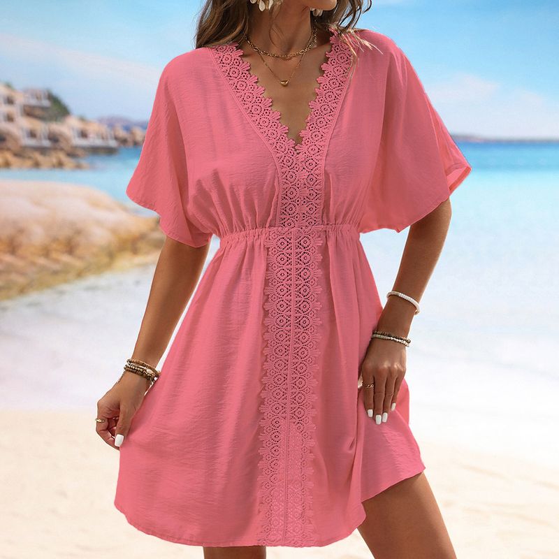 Jupe de plage en dentelle et soie glacée pour femme, vêtement de plage, bikini, cache-maillot de bain_voghion.com