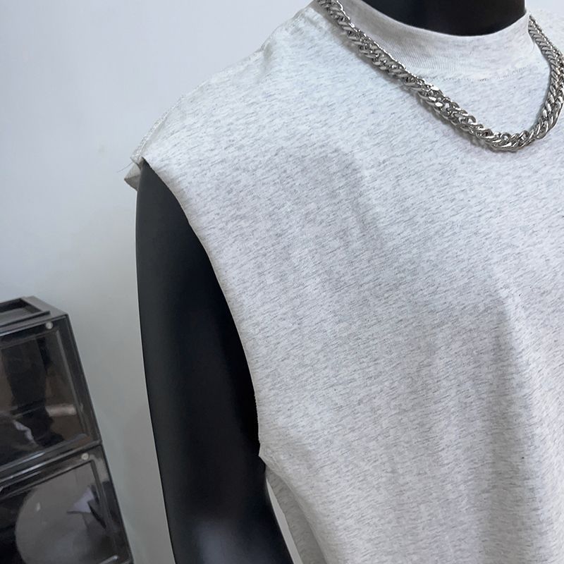 Pure Cotton Sports Solid Color Vest Men's Loose Summer Sleeveless American Style Short Tank Top_voghion.com