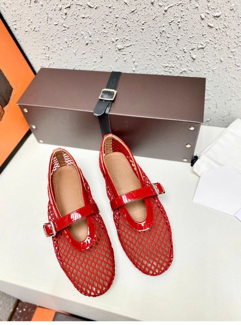 Fishnet Shoes Hollow Ballet Shoes Women's Buckle Outer Wear Flat Bottom Mesh Retro Mary Jane Single Shoes_voghion.com