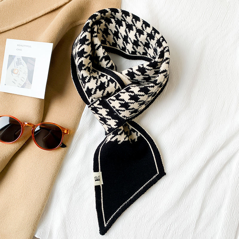 Thousand bird lattice small scarf female autumn and winter Instagram tide thickened warm decorative neck neck scarf biker scarf_voghion.com