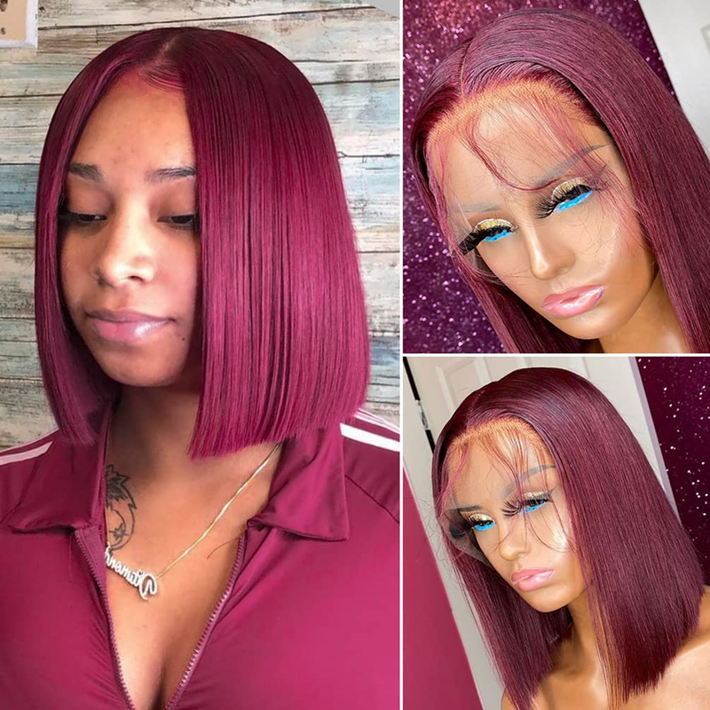 10 polegadas cor cabelo curto em linha reta BOB peruca de cabelo humano capa de cabeça 13x4 frente do laço peruca de cabelo humano suave e sedoso sem emaranhados_voghion.com
