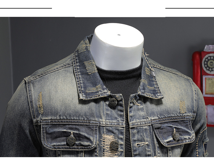 Herrenbekleidung Herren Frühjahr/Herbst Heavy Industry Torn Patch Herren Jeansjacke Top Vintage getragener Mantel_voghion.com