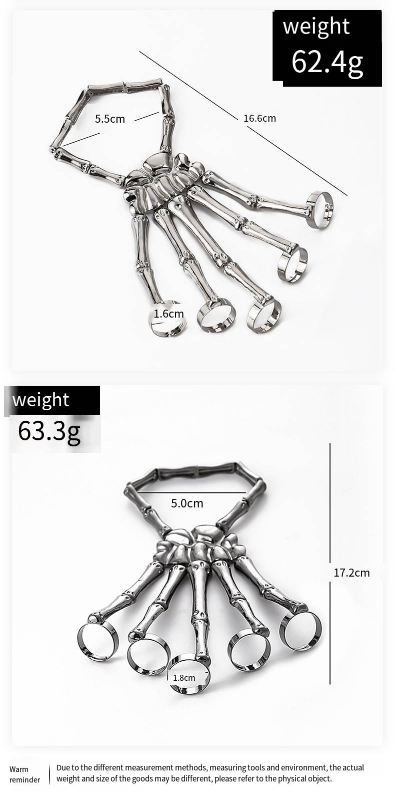 Nuovo anello e bracciale con osso di teschio punk alla moda e unici con catena regolabile_voghion.com