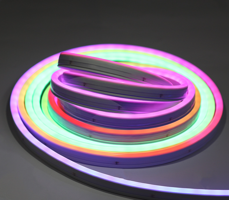 Spalvą keičianti RGB spalvinga neoninė juostelė lanksti žemos įtampos 12V lauko atmosfera atspari vandeniui 0612mm silikoninė juostelė_voghion.com