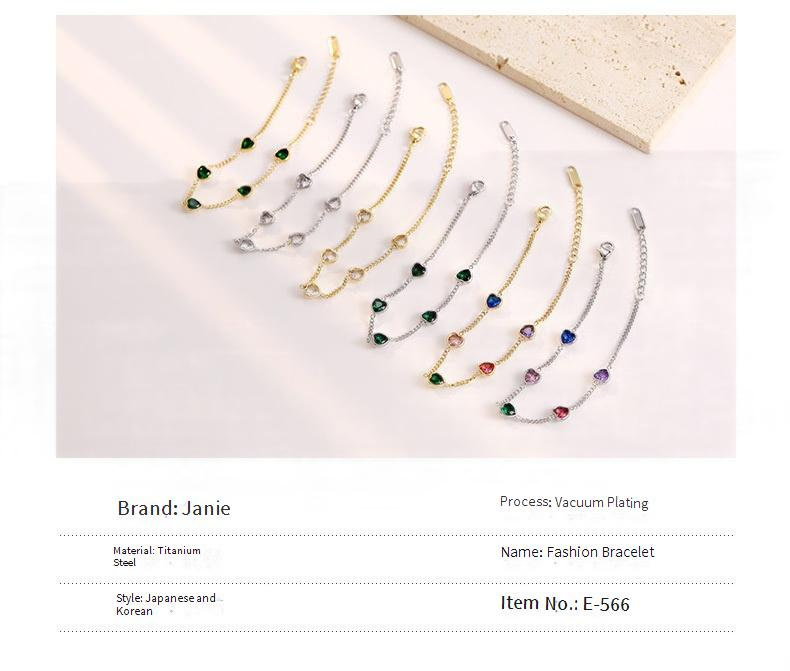 Bracelet tendance pour femme, mini cœur en zircon coloré, bijou de niche en acier inoxydable de haute qualité_voghion.com