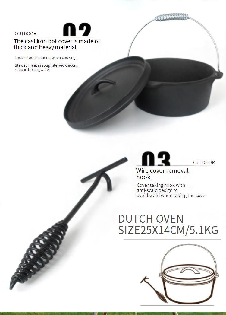 Cocotte en fonte - Batterie de cuisine de camping robuste pour ragoûts, soupes et rôtis - Parfaite pour la cuisine en plein air et le barbecue_voghion.com