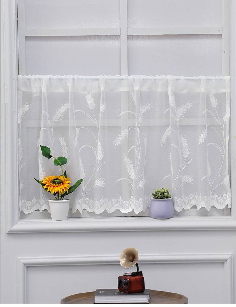 Tenda per porta in pizzo – Tenda da caffè in poliestere trasparente – Senza foratura – 3 misure (100/150/180 cm) – Motivo in pizzo di grano e palma_voghion.com