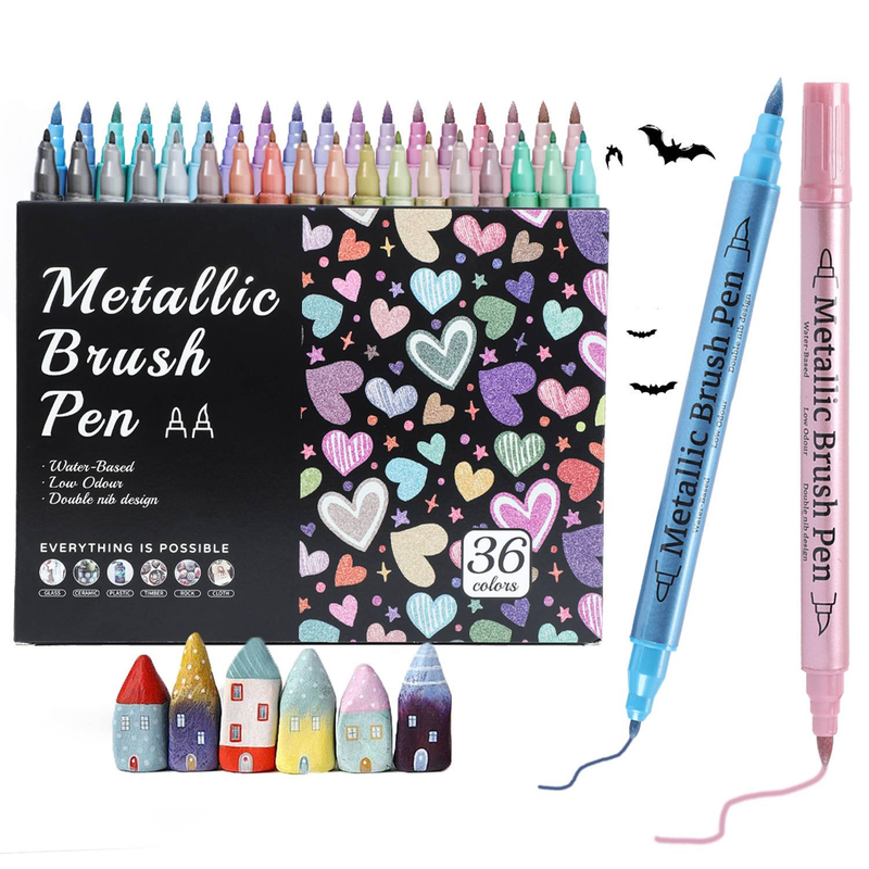 Marcadores acrílicos metálicos de doble punta para niños y artistas: resistentes al agua, no se decoloran, no se mueven y son perfectos para grafitis y manualidades (12/24/36 colores)_voghion.com