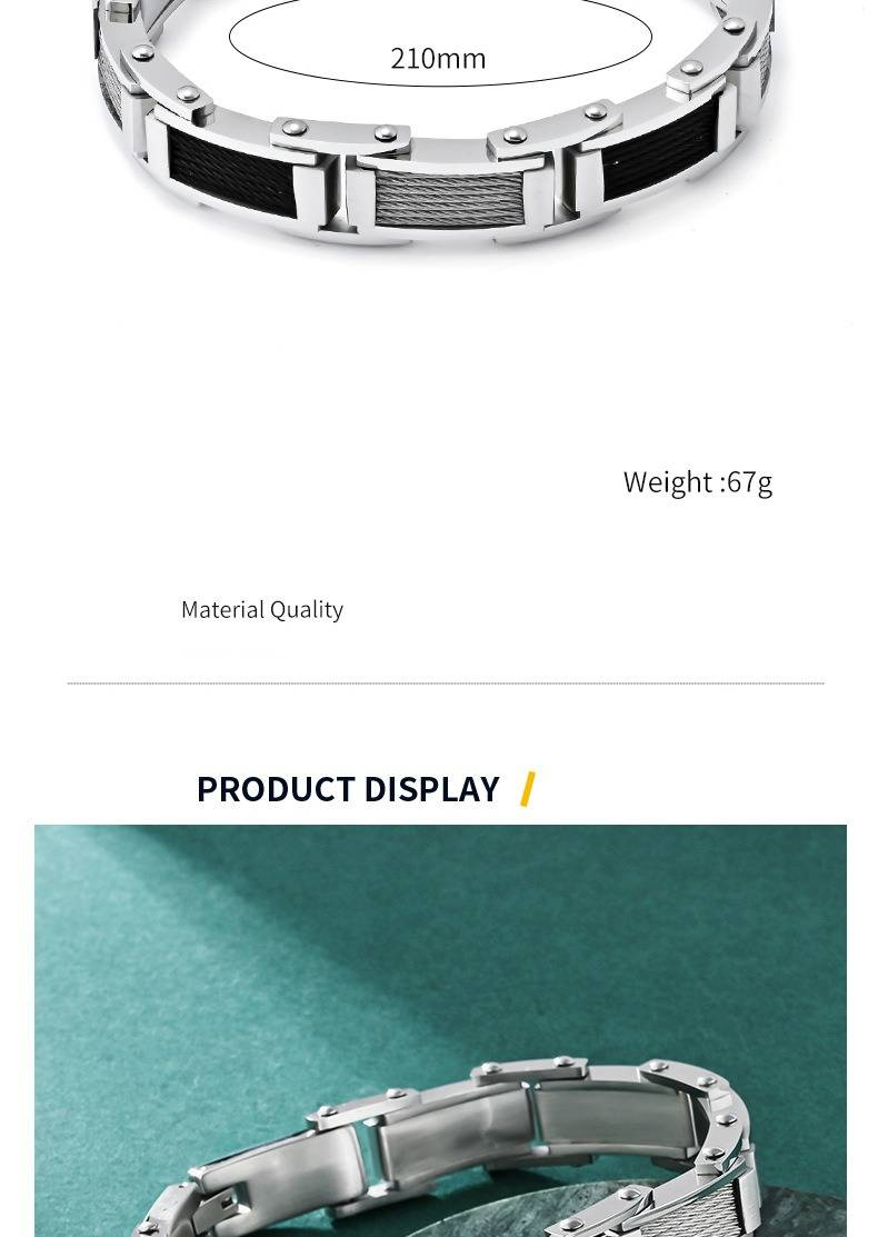 Herren-Seilarmband aus Edelstahl – elegantes, poliertes Design für den Alltag – verstellbare Größen 7–11 – vielseitiger Armbandschmuck in Silber und Schwarz_voghion.com