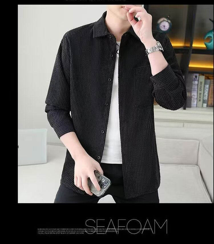 Men's Clothing Men's Corduroy Long Sleeve Shirt Winter Flannel Lined Casual Work Shirt Jacket Stylish Slim Fit Top (Grey, Brown, Black) - S-5XL_voghion.com