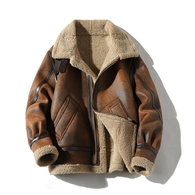 Vintage Suede-Look Bomber Jacket – Fleece-Lined Winter Coat For Men (Coffee Brown, S-XXXL)_voghion.com