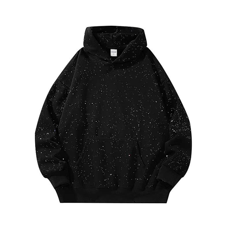 Stylish Unisex Cotton Hoodie With Starry Print - Loose Fit Casual Pullover For Men & Women (Black, M-XXL)_voghion.com