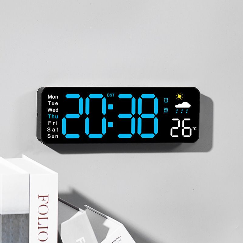 Moderno orologio da parete digitale a LED con visualizzazione della temperatura, sveglia, calendario e funzione giorno della settimana - Elegante arredamento per casa/ufficio_voghion.com