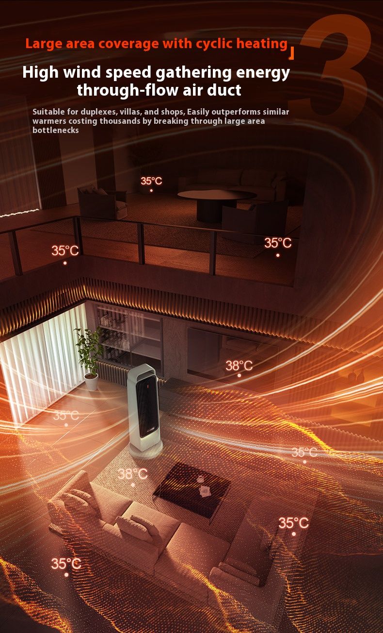 Aquecedor de ambiente cerâmico PTC de 1800 W com oscilação de 90°, proteção contra superaquecimento e tombamento, 2 configurações de velocidade para escritório doméstico (até 20㎡)_voghion.com