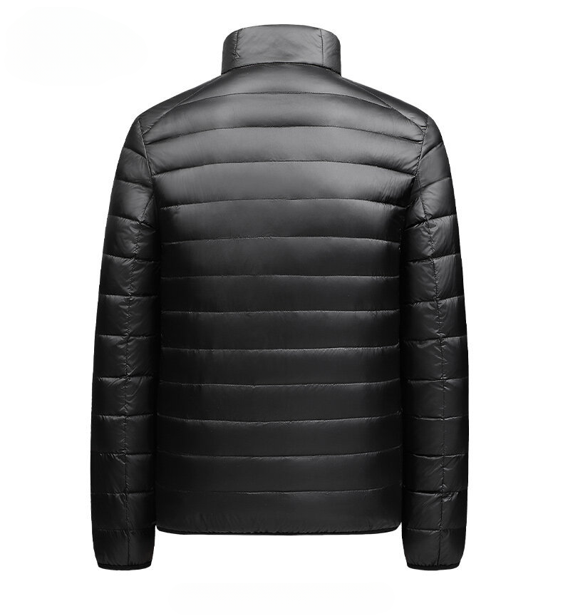 Ultraleichte nahtlose Daunenjacke für Herren – Füllung aus 90 % weißen Entenfedern mit Stehkragen, winddichte Nylonhülle (Schwarz/Grau/Burgunderrot/Marineblau/Orange)_voghion.com