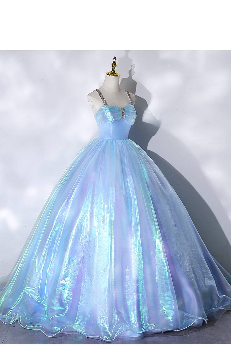 Elegante abito da ballo da principessa da donna in blu nebbia - Abito da ballo a trapezio senza spalline con allacciatura a corsetto per feste di compleanno, recital vocale_voghion.com