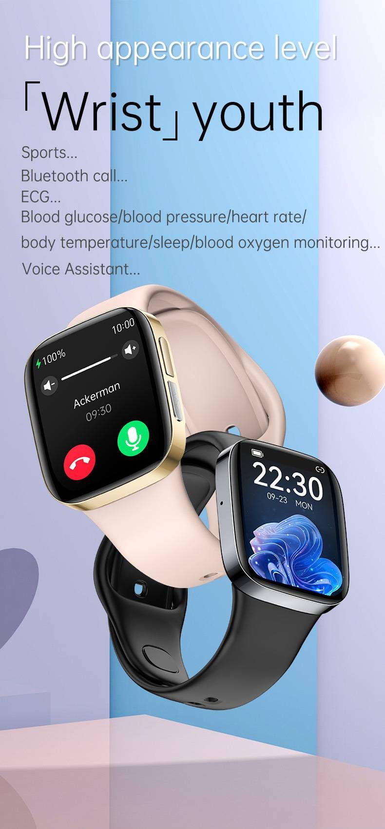Smart Watch With ECG Blood Oxygen Blood Pressure Monitoring, Bluetooth Calling, NFC, Waterproof Fitness Tracker For Men Women_voghion.com