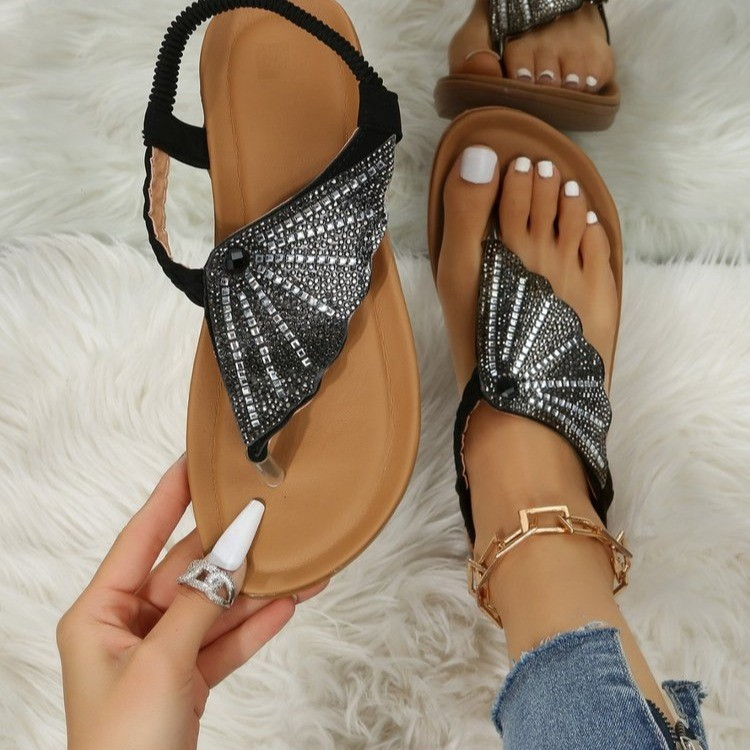 Damesschoenen Grote maten damessandalen Platte teensandalen met vlinderstrass_voghion.com