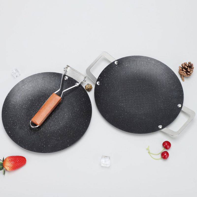 Outdoor Portable Non-Stick Korean Style BBQ Camping Casserole Grill Pan Round Teppanyaki Griddle_voghion.com