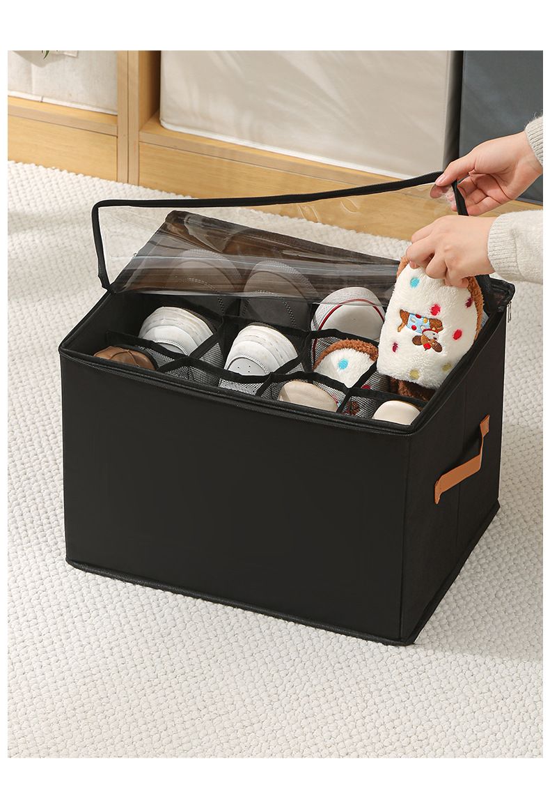 Familien-Organizer, faltbare Aufbewahrungsbox aus Stoff mit Deckel, staubdichter Organizer mit mehreren Fächern für Schuhe und kleine Gegenstände_voghion.com